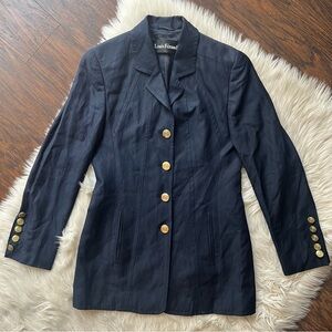 Louis Féraud Linen-Blend Navy Blue Blazer Jacket
